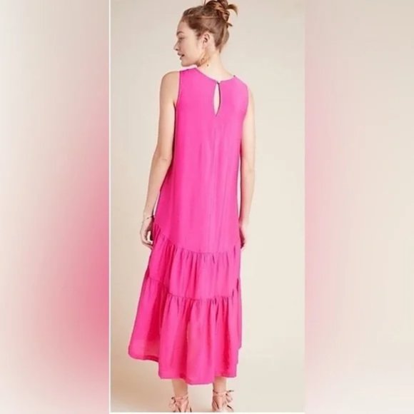 NWOT Anthropologie Maeve Marlene Tiered Midi Dress in Hot Pink size XLP - Picture 2 of 3